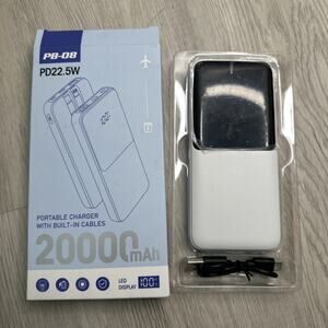 USB Battery, Portable Charger w/ Built-in Cables 20,000mAh, PB-08 power bank